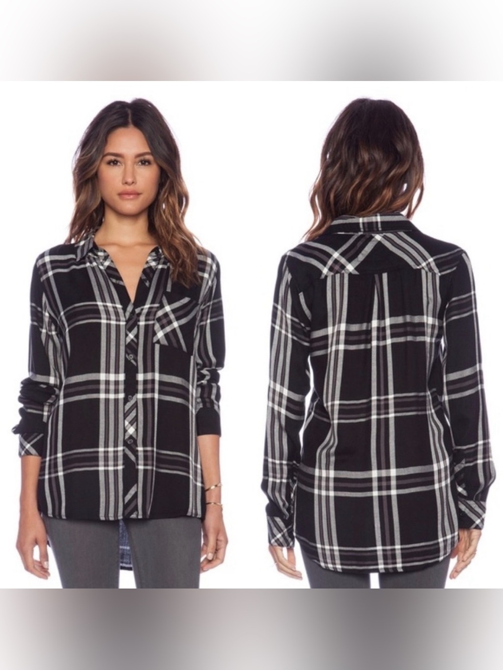 Rails Hunter Plaid Button Down Shirt Black Grey White size medium comfy classic